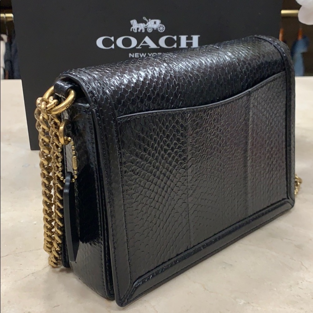 LAST COACH HUTTON GENUINE SNAKESKIN SHOULDER HANDBAG IN BLACK/CHUNKY GOLD CHAIN - Picture 7 of 16